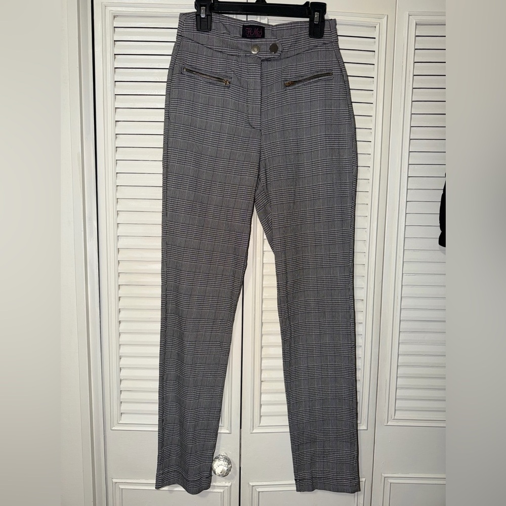 Hot Miami Styles Gray Plaid High-Waist Straight Leg Pants